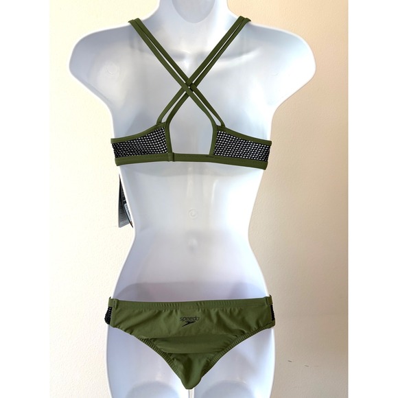 Speedo Athletic Turnz Endurance Practice Bikini Mesh Strappy Swim Set Olive Sz S - Picture 2 of 15